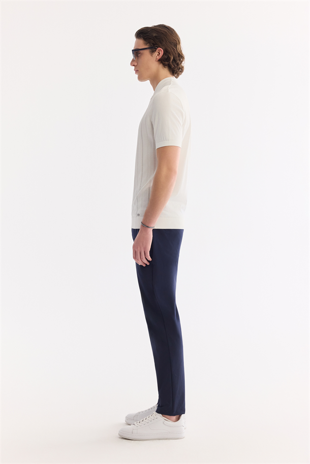 Ekru Polo Yaka Fermuarlı Rayon Triko T-shirt