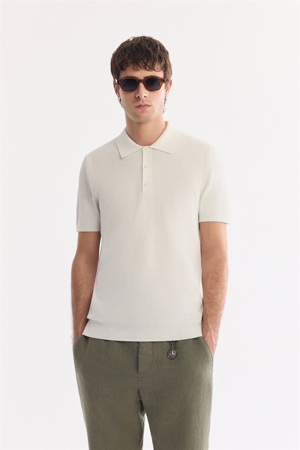 Ekru Polo Yaka Soft Touch Triko T-Shirt