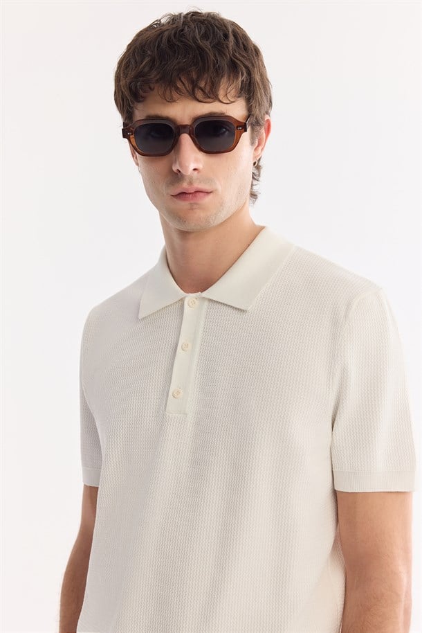Ekru Polo Yaka Soft Touch Triko T-Shirt