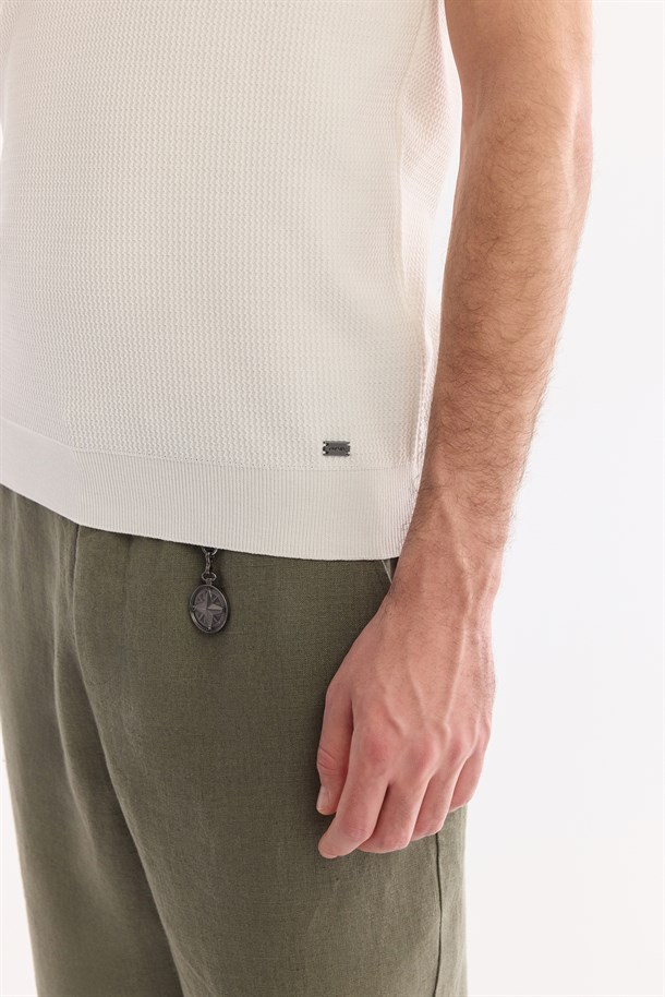 Ekru Polo Yaka Soft Touch Triko T-Shirt