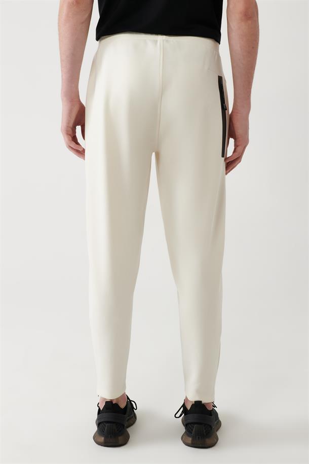 Ekru Beli Lastikli Bağcıklı Fermuar Paçalı Soft Touch Eşofman Altı