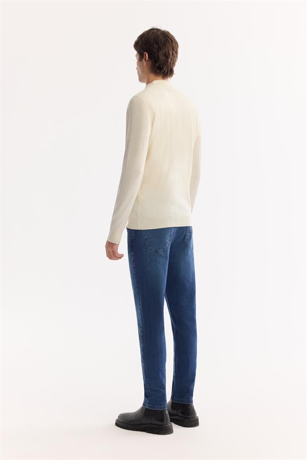 Ekru Yarım Balıkçı Yaka Yün Karışımlı Triko Kazak