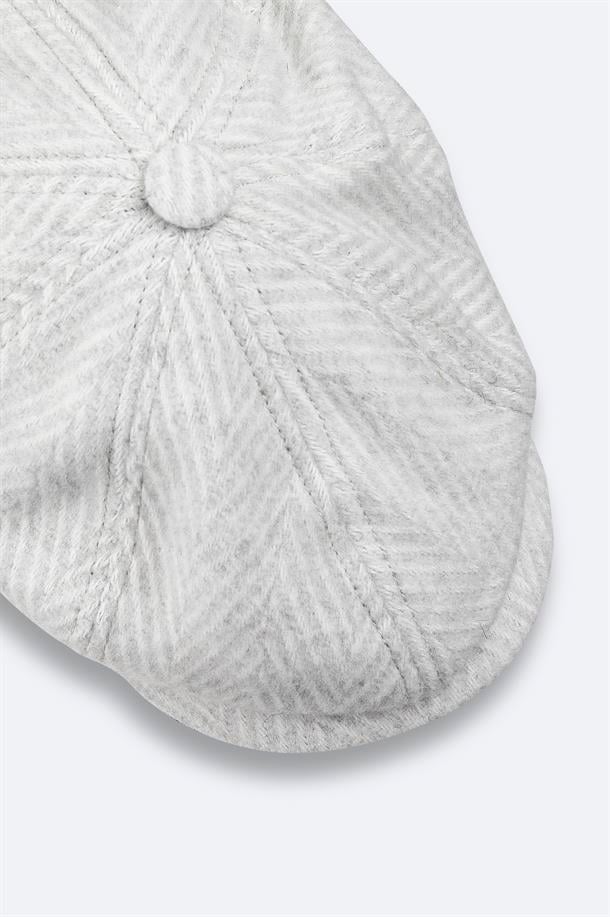 Ekru Yün Karışımlı  Desenli Kasket Şapka