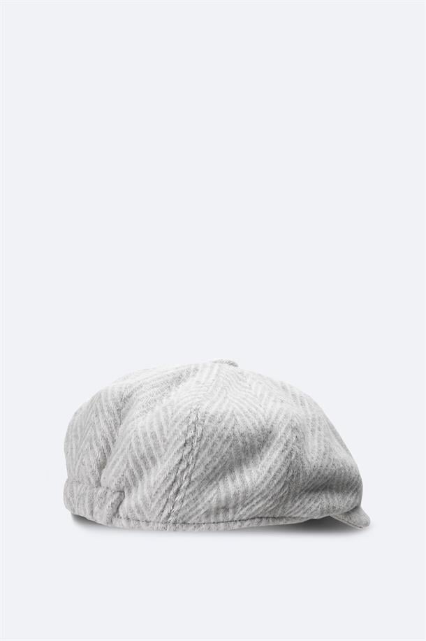 Ekru Yün Karışımlı  Desenli Kasket Şapka