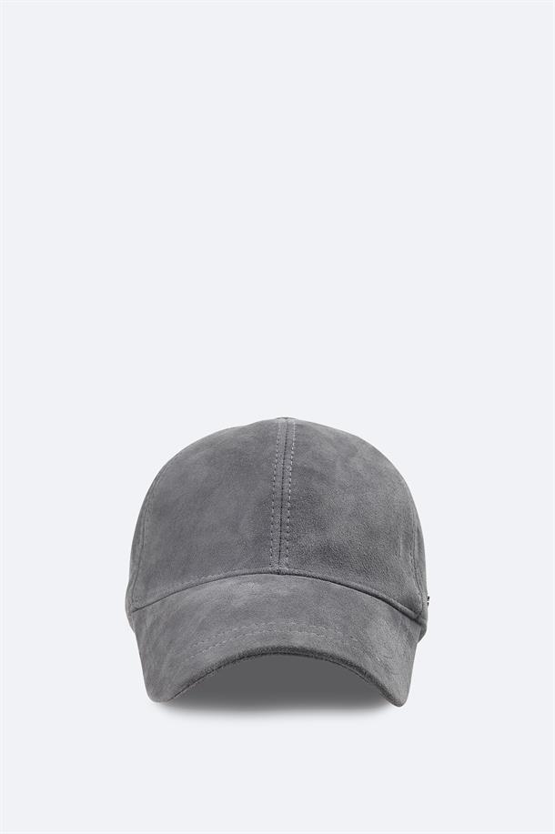 Gri %100 Süet Deri Spor Şapka