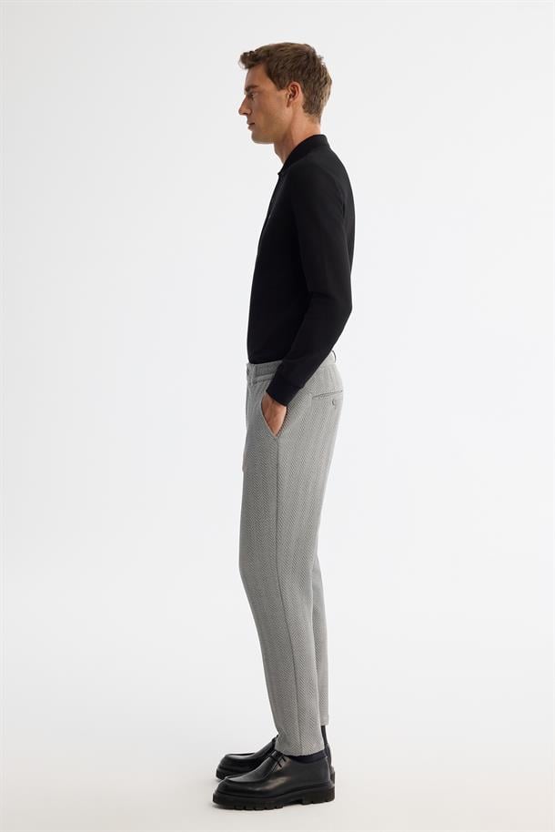 Gri Balık Sırtı Dokulu Yanı Lastikli Elastan Chino Pantolon