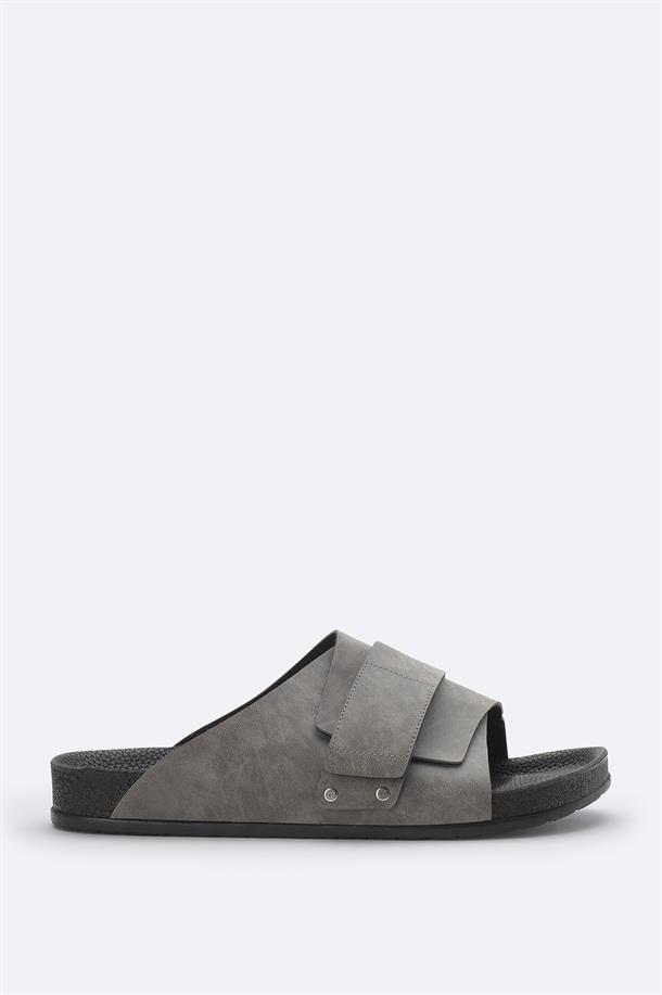 Gri Tek Bantlı Hafif Rahat Taban Sandalet Terlik