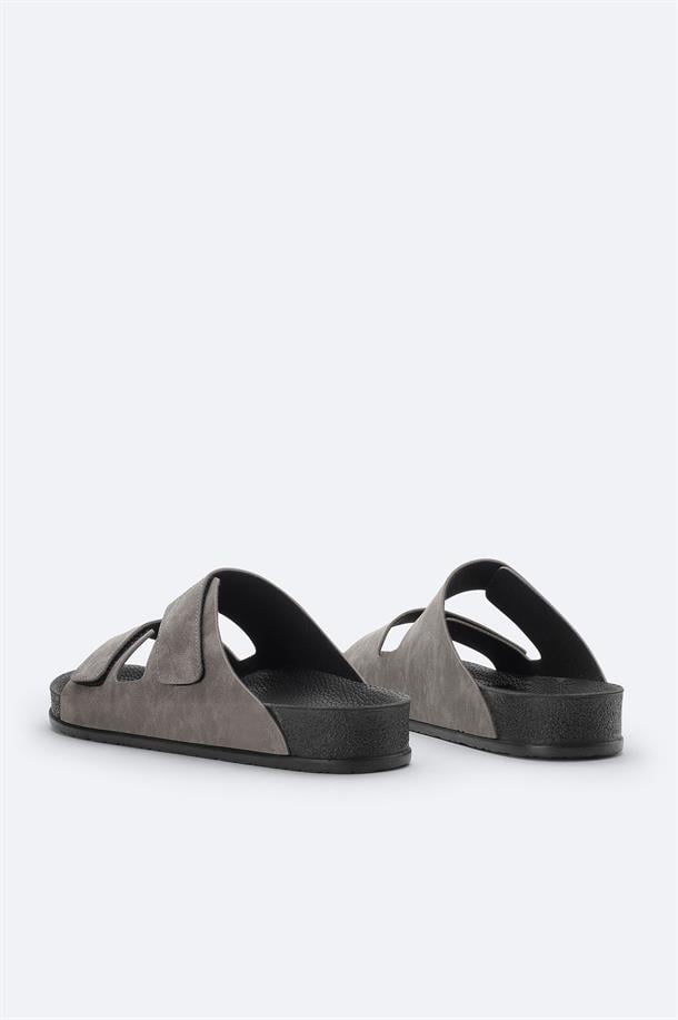 Gri Çift Bantlı Hafif Rahat Taban Sandalet Terlik