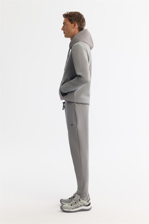 Gri Beli Lastikli Bağcıklı Elastan Eşofman Altı