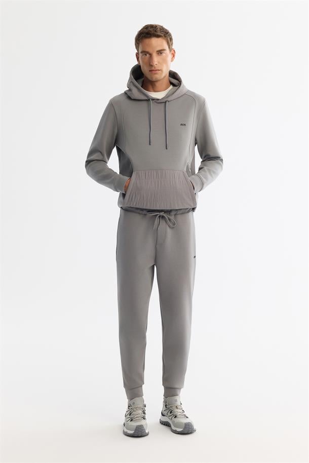 Gri Beli Lastikli Bağcıklı Elastan Eşofman Altı