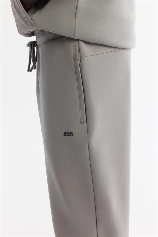 Gri Beli Lastikli Bağcıklı Elastan Eşofman Altı