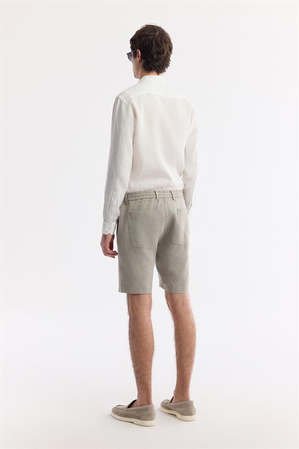 Gri Beli Lastikli %100 Keten Şort