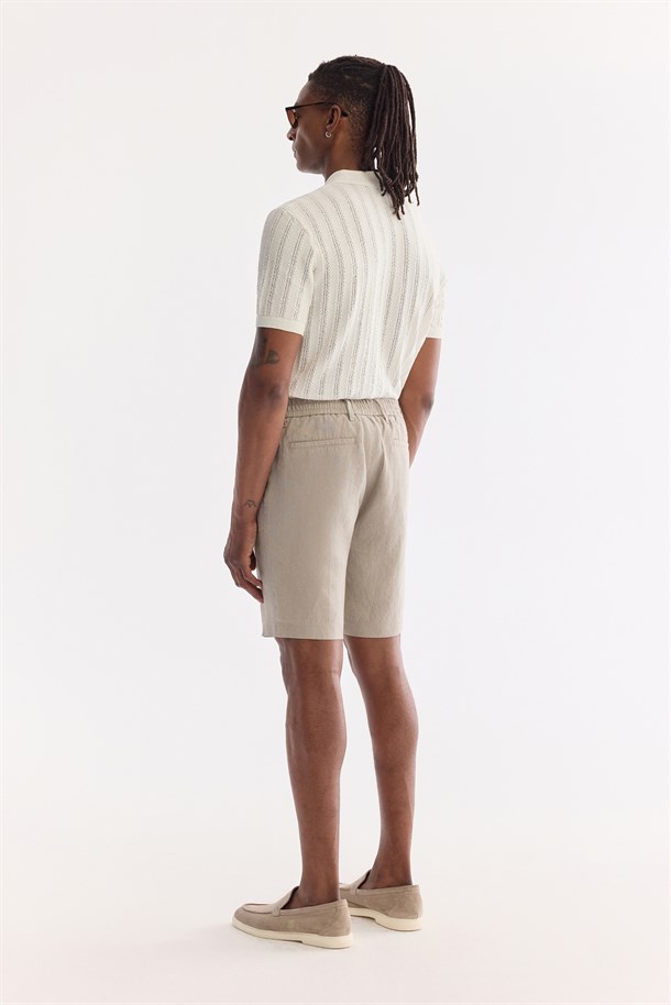 Gri Beli Lastikli %100 Keten Şort