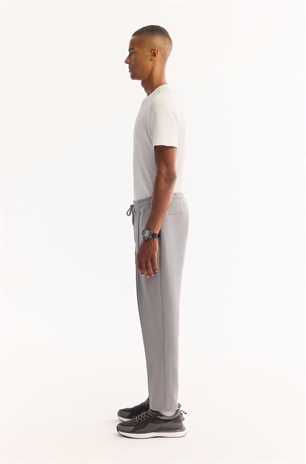 Gri Beli Lastikli Bağcıklı Soft Touch Bi-Stretch Eşofman Altı