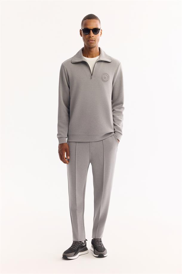 Gri Beli Lastikli Bağcıklı Soft Touch Bi-Stretch Eşofman Altı