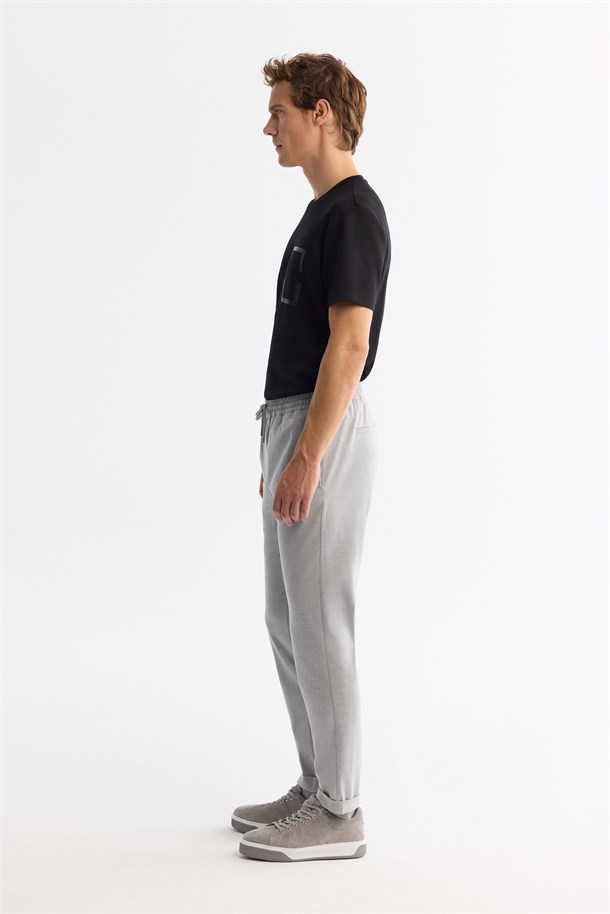 Gri Beli Lastikli Bağcıklı Duble Paça Jogger Pantolon