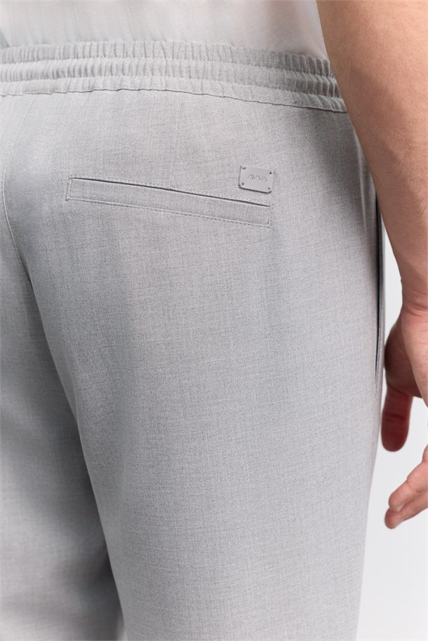 Gri Beli Lastikli Bağcıklı Duble Paça Jogger Pantolon