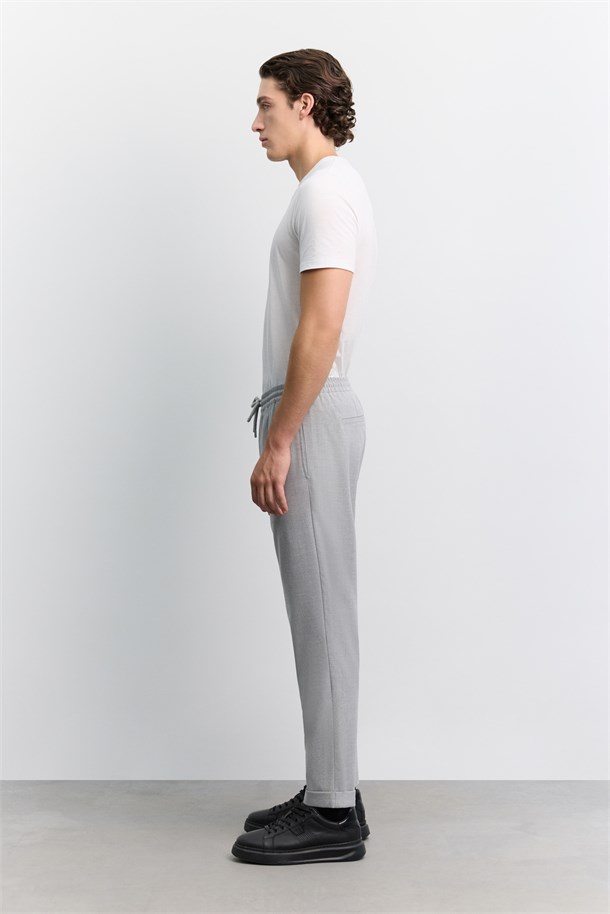 Gri Beli Lastikli Bağcıklı Duble Paça Jogger Pantolon