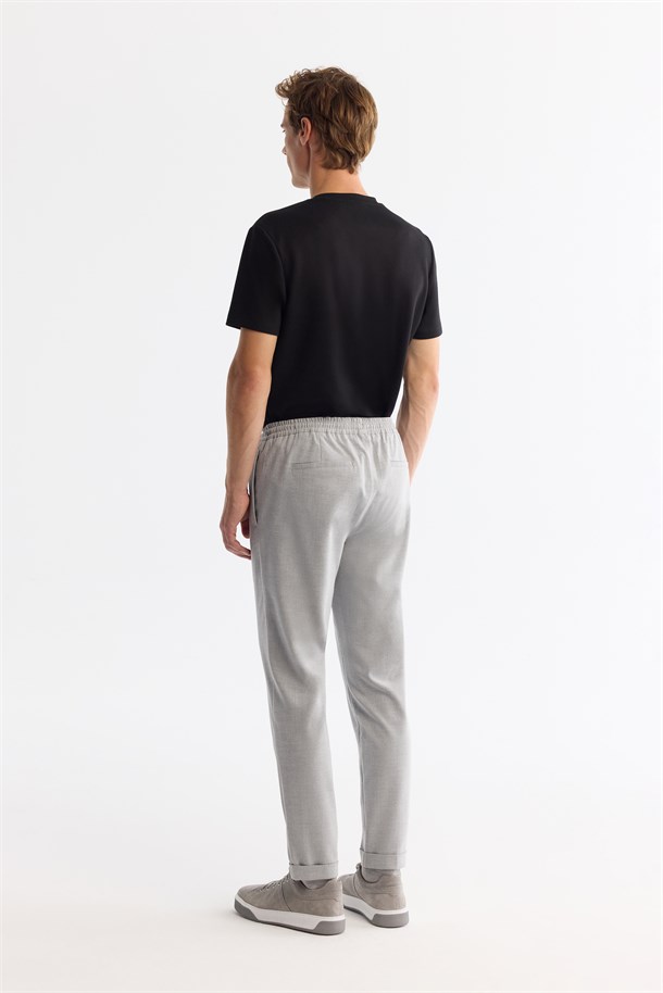 Gri Beli Lastikli Bağcıklı Duble Paça Jogger Pantolon