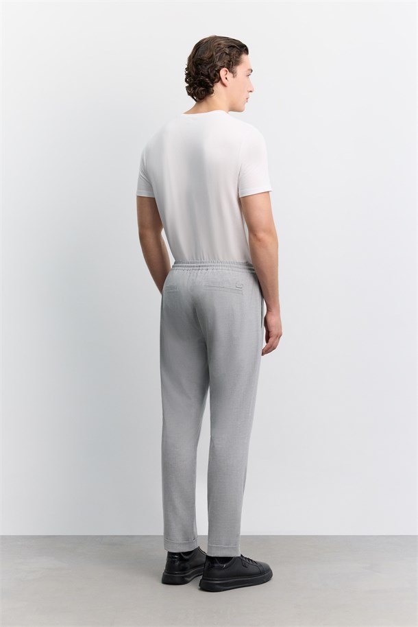 Gri Beli Lastikli Bağcıklı Duble Paça Jogger Pantolon