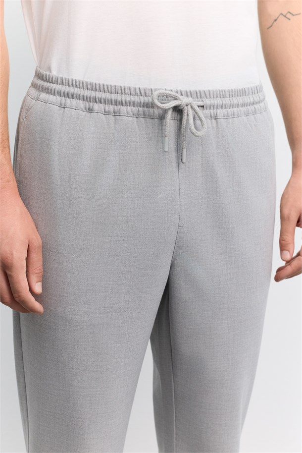 Gri Beli Lastikli Bağcıklı Duble Paça Jogger Pantolon