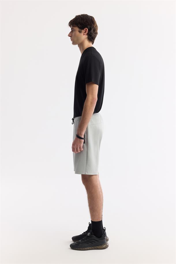 Gri Beli Lastikli Bağcıklı Bi-Stretch İnterlok Şort