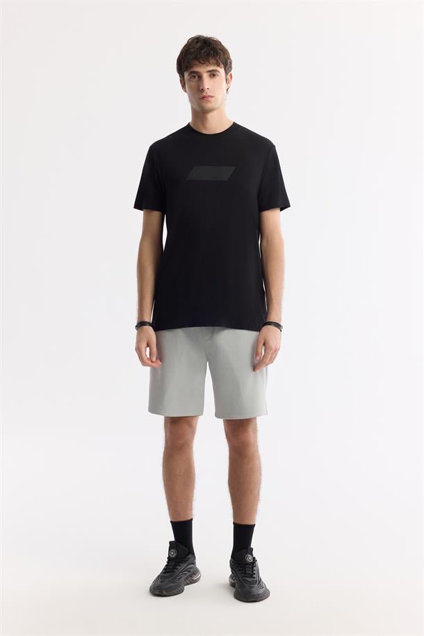 Gri Beli Lastikli Bağcıklı Bi-Stretch İnterlok Şort