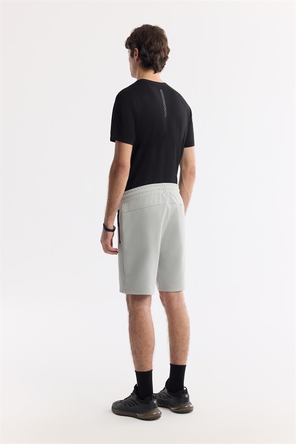 Gri Beli Lastikli Bağcıklı Bi-Stretch İnterlok Şort