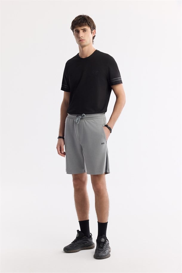 Grey Elastic Waist Drawstring Soft Touch Knit Shorts