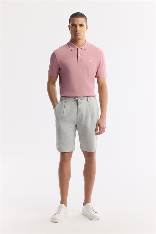 Gri Beli Lastikli Keten Karışımlı Şort