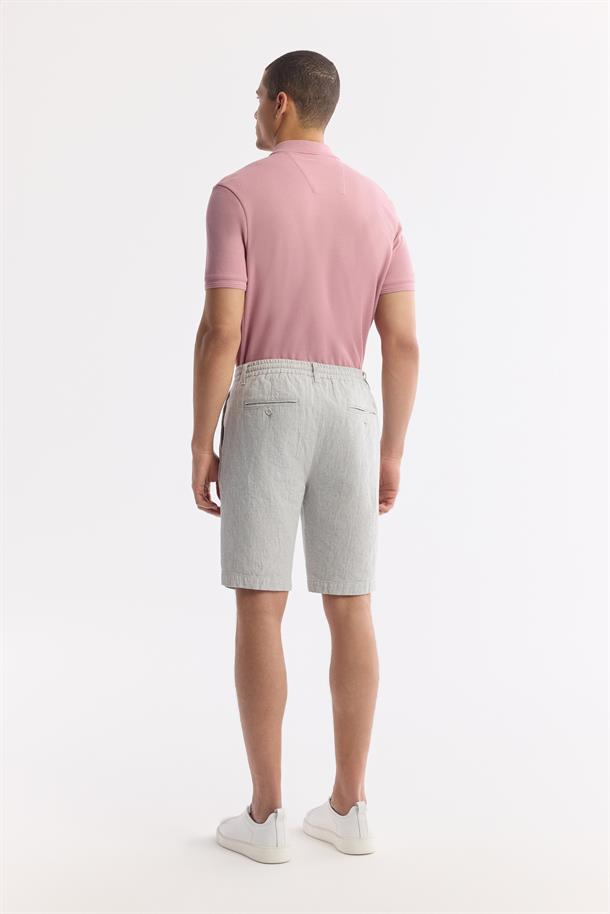 Gri Beli Lastikli Keten Karışımlı Şort