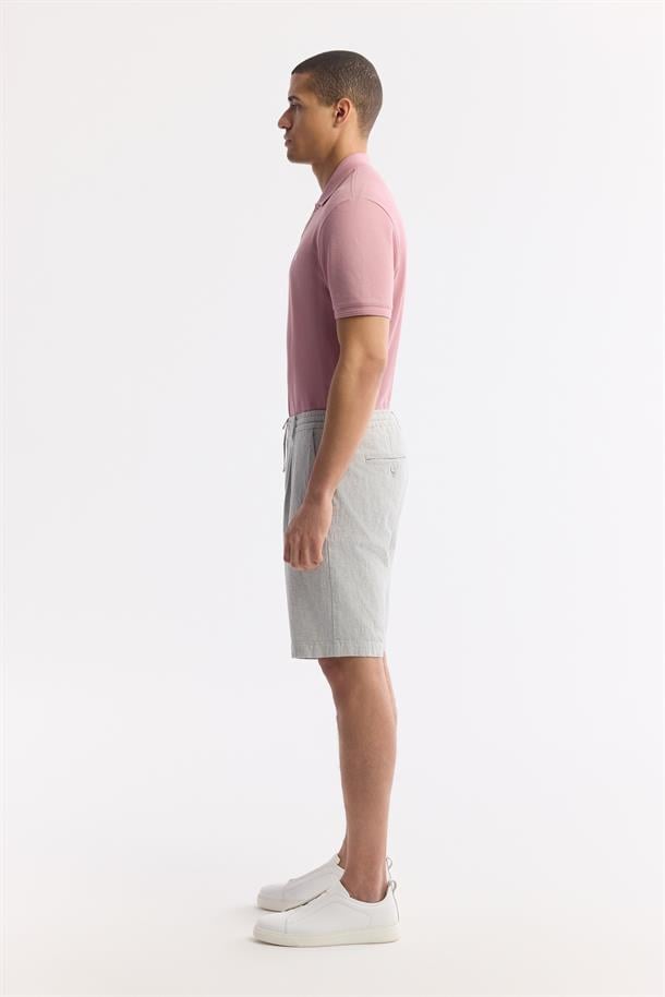 Gri Beli Lastikli Keten Karışımlı Şort