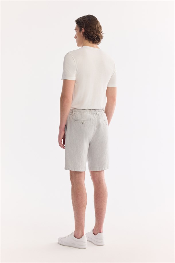 Gri Beli Lastikli Keten Karışımlı Şort