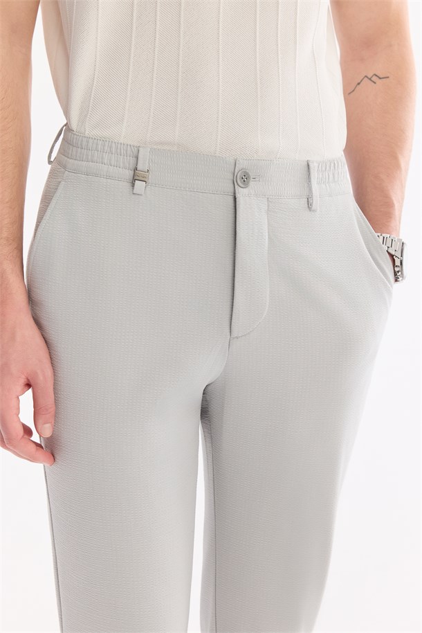 Gri Beli Lastikli Viskon Karışımlı Elastan Chino Pantolon