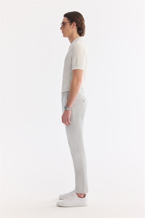 Gri Beli Lastikli Viskon Karışımlı Elastan Chino Pantolon
