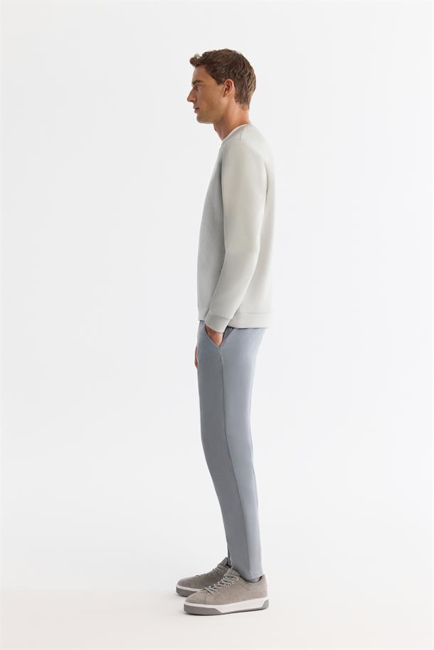 Gri Bisiklet Yaka Pamuklu Baskılı Elastan Sweatshirt