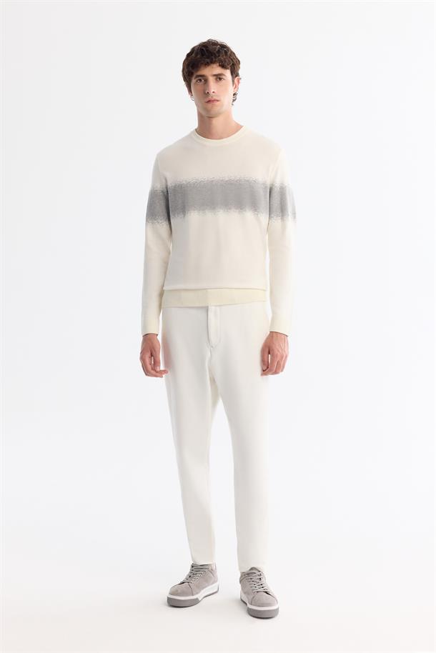 Gri Bisiklet Yaka Çizgili Soft Touch Triko Kazak