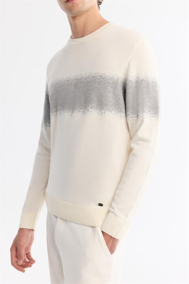 Gri Bisiklet Yaka Çizgili Soft Touch Triko Kazak