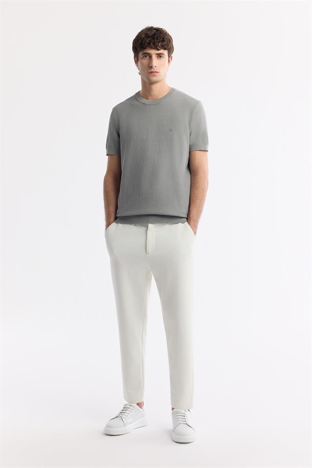 Gri Bisiklet Yaka Viskon Karışımlı Triko T-Shirt