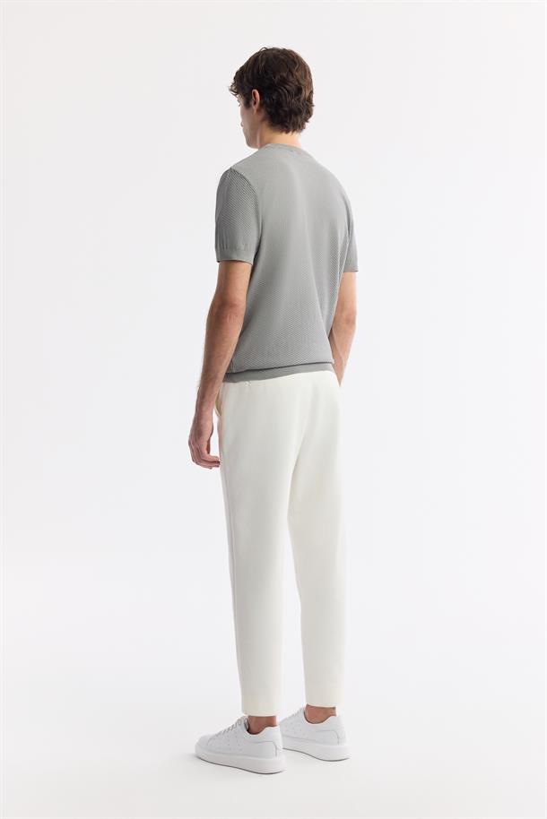 Gri Bisiklet Yaka Viskon Karışımlı Triko T-Shirt