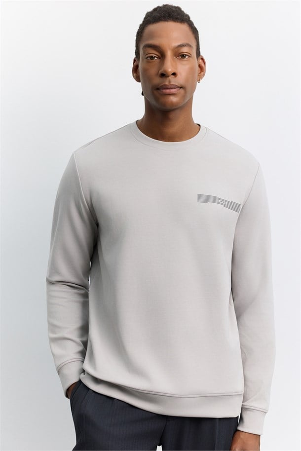 Gri Bisiklet Yaka Enjeksiyon Baskılı İnterlok Sweatshirt