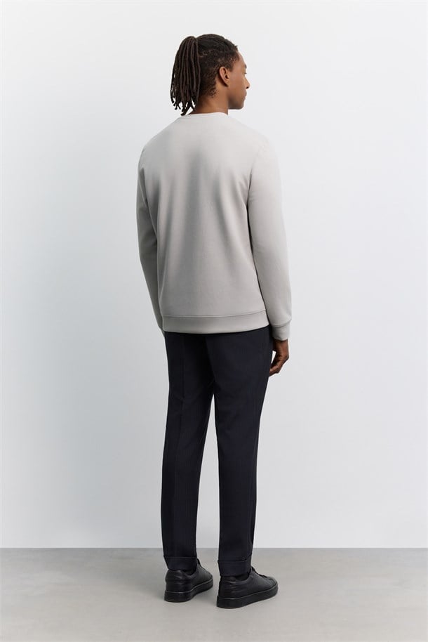 Gri Bisiklet Yaka Enjeksiyon Baskılı İnterlok Sweatshirt