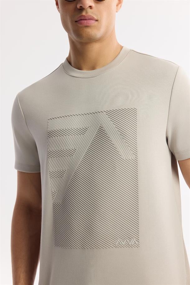 Gri Bisiklet Yaka Baskılı Bi-Stretch İnterlok T-Shirt