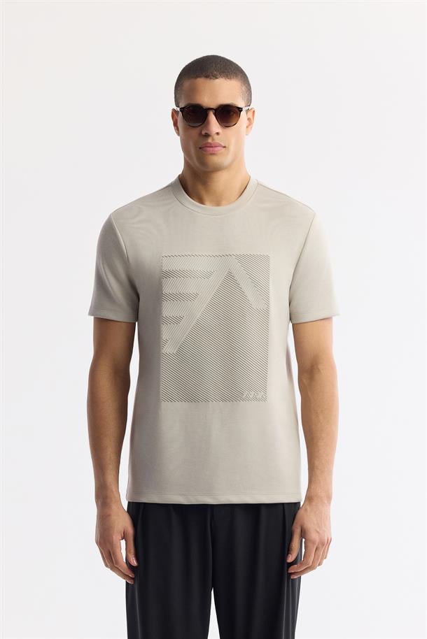 Gri Bisiklet Yaka Baskılı Bi-Stretch İnterlok T-Shirt