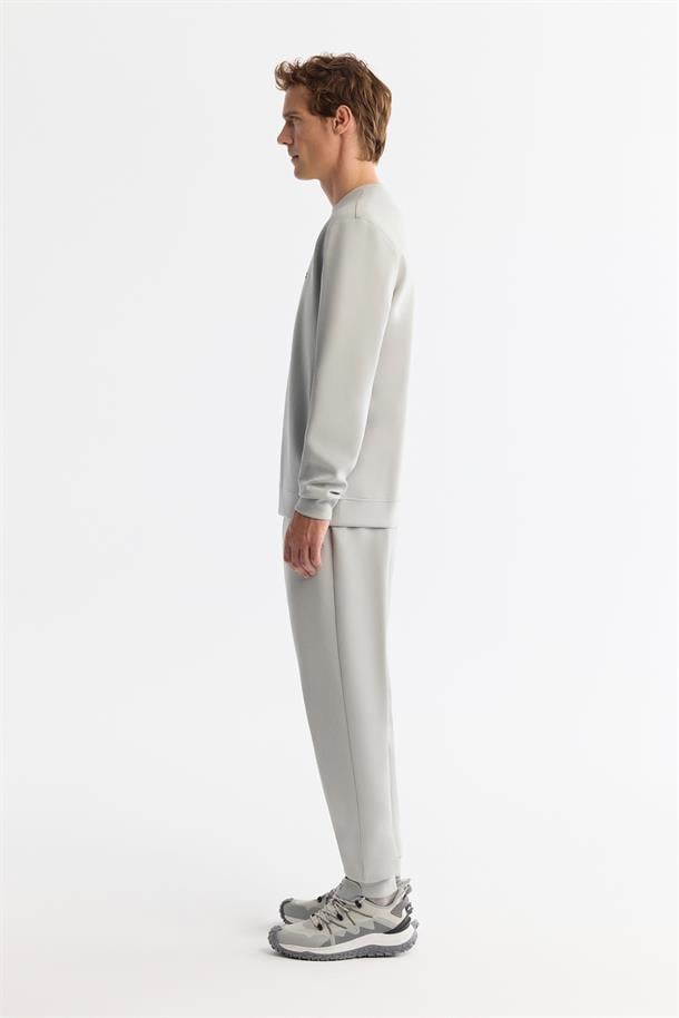 Gri Bisiklet Yaka Esnek Yumuşak Doku İnterlok Kumaş Basic Sweatshirt