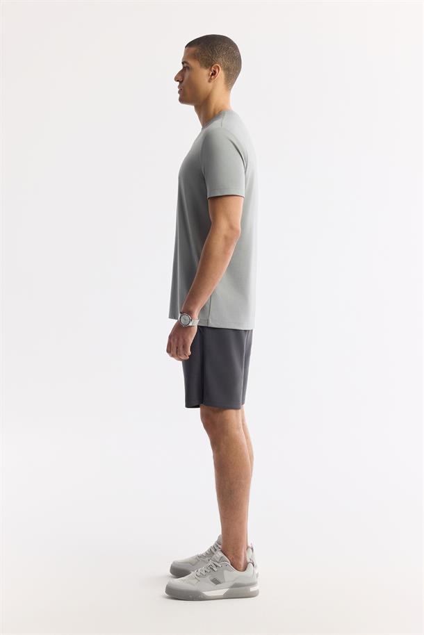 Gri Bisiklet Yaka Baskılı Rayon Soft Touch T-Shirt