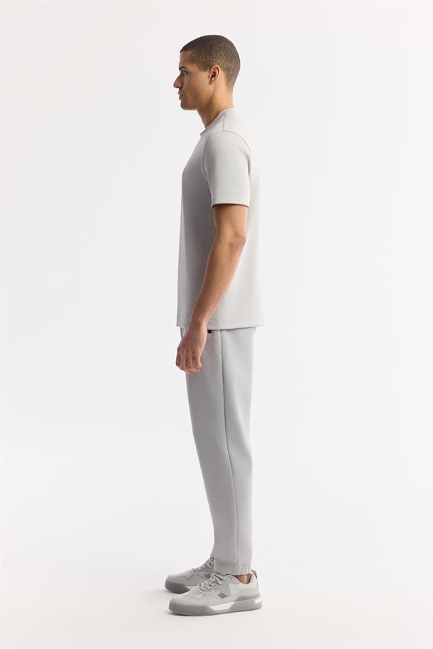 Gri Bisiklet Yaka Baskılı Bi-Stretch İnterlok T-Shirt