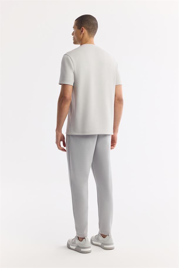 Gri Bisiklet Yaka Baskılı Bi-Stretch İnterlok T-Shirt