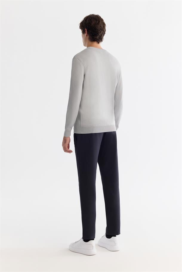 Gri Bisiklet Yaka Jakarlı Rayon Triko Kazak