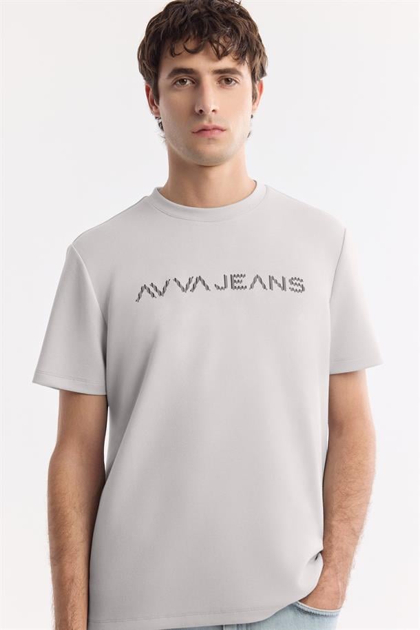 Gri Bisiklet Yaka Reflektörlü Bi-Stretch İnterlok T-Shirt